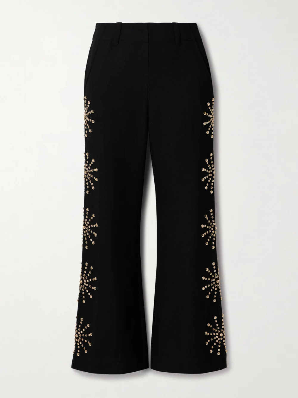 Alix Of Bohemia Charlie Casino Studded Wool-twill Flared Pants in black