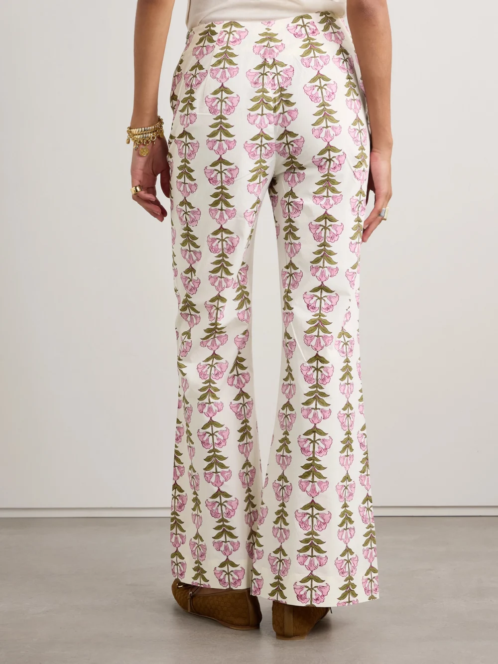 Back view of the Alix Of Bohemia Charlie Floral-print Cotton Flared Pants