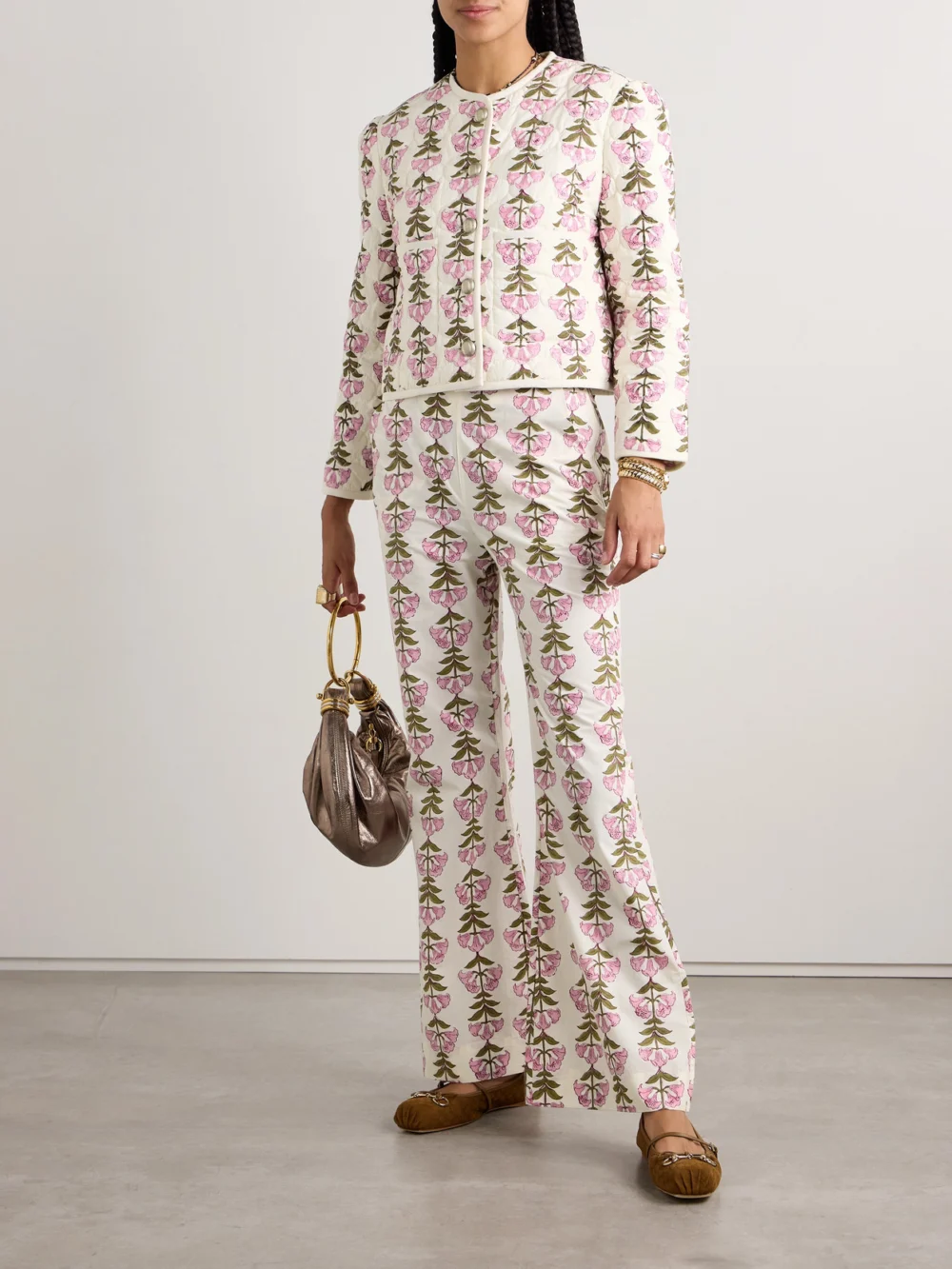 Alix Of Bohemia Charlie Floral-print Cotton Flared Pants, worn by a model