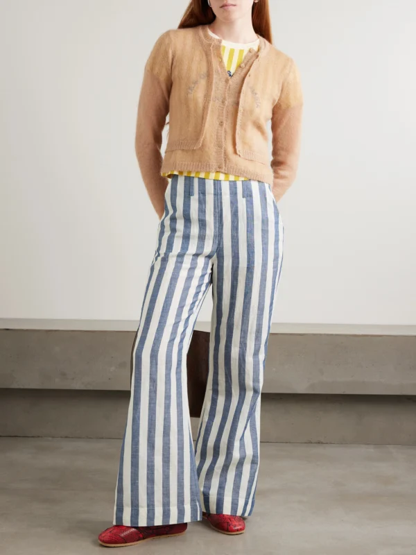 Alix Of Bohemia Charlie Sailor Striped Linen and Cotton-blend Flared Pants