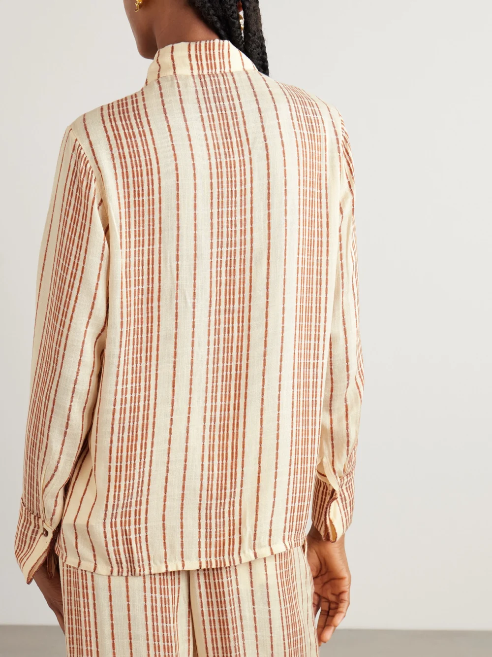 Back view of the Alix Of Bohemia Dana Striped Woven Shirt