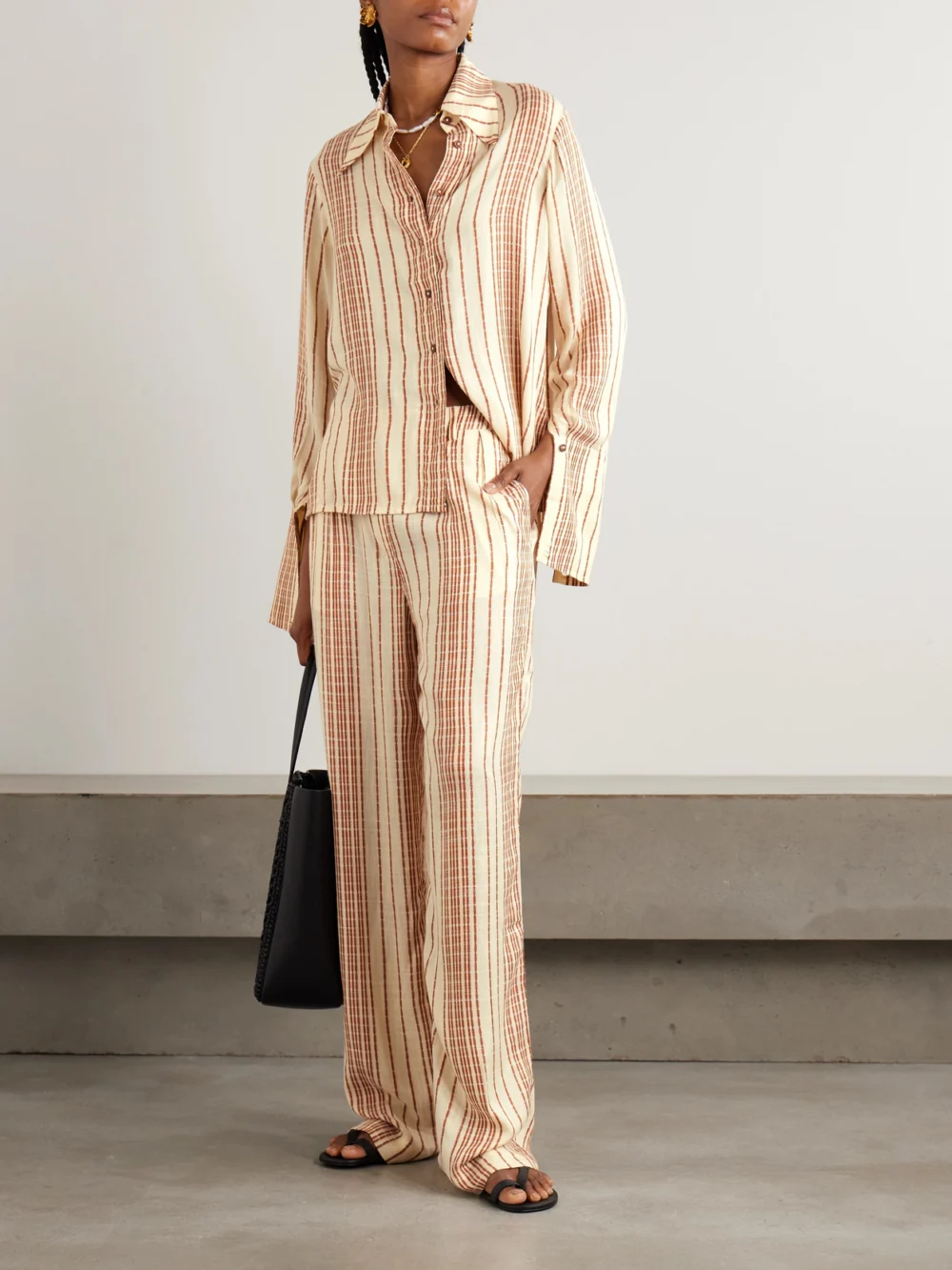 Alix Of Bohemia Dana Striped Woven Shirt, worn by a model