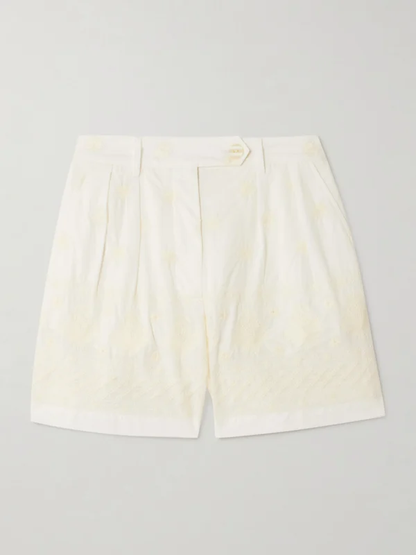 Alix Of Bohemia Deena Pleated Embroidered Cotton-voile Shorts