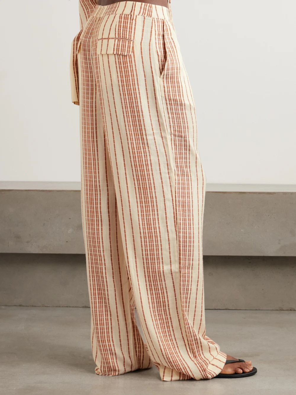 Back view of the Alix Of Bohemia Diana Penny Striped Linen-jacquard Straight-leg Pants