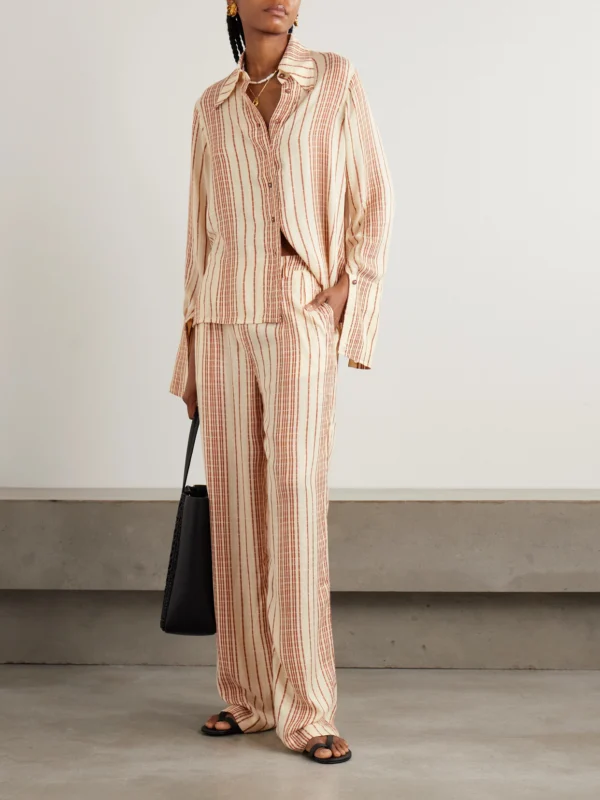 Alix Of Bohemia Diana Penny Striped Linen-jacquard Straight-leg Pants
