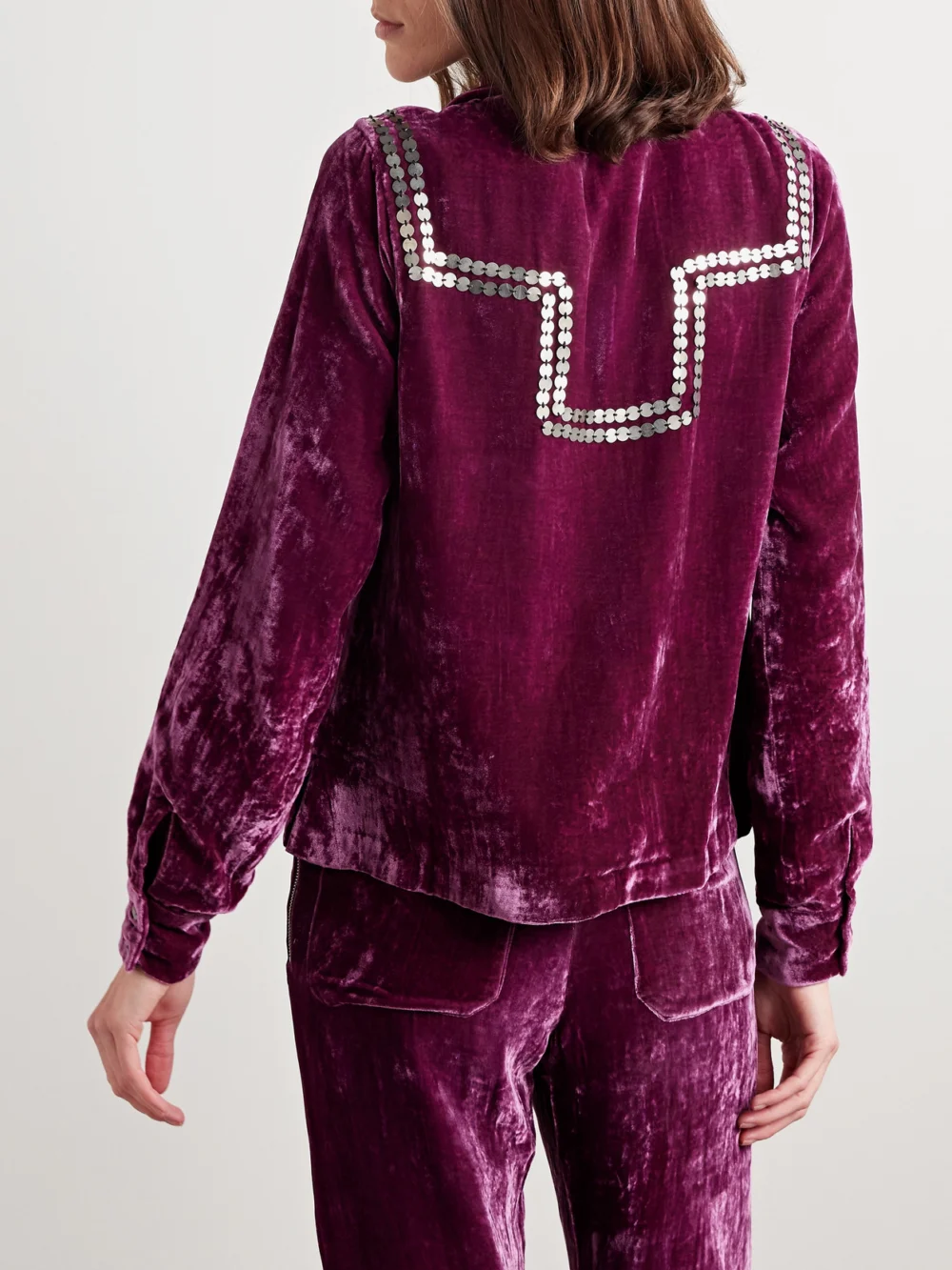 Back view of the Alix Of Bohemia Dolly Embellished Crushed-velvet Shirt