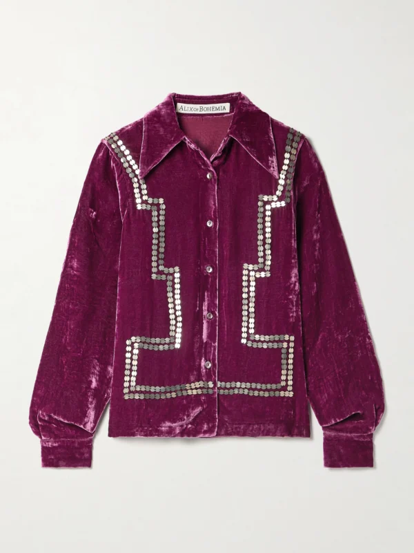 Alix Of Bohemia Dolly Embellished Crushed-velvet Shirt