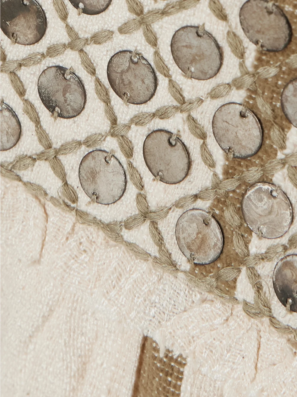 Close-up detail of the Alix Of Bohemia Eden Frayed Embellished Striped Cotton-blend Gauze Midi Dress