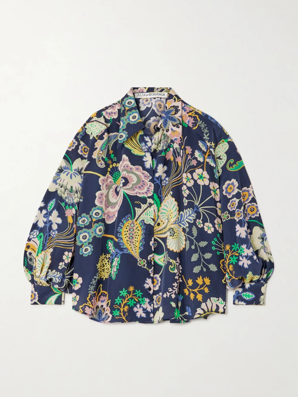 Alix Of Bohemia Emery Printed Silk Crepe De Chine Shirt in blue