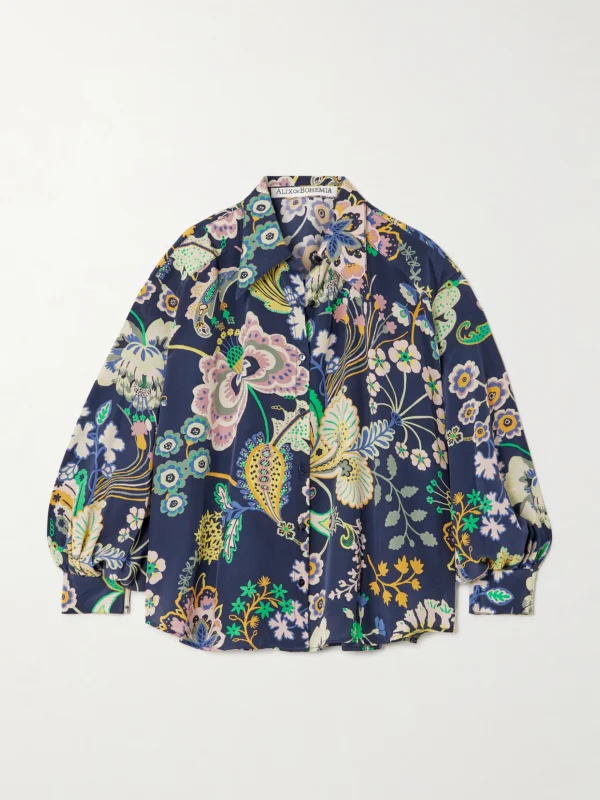 Alix Of Bohemia Emery Printed Silk Crepe De Chine Shirt