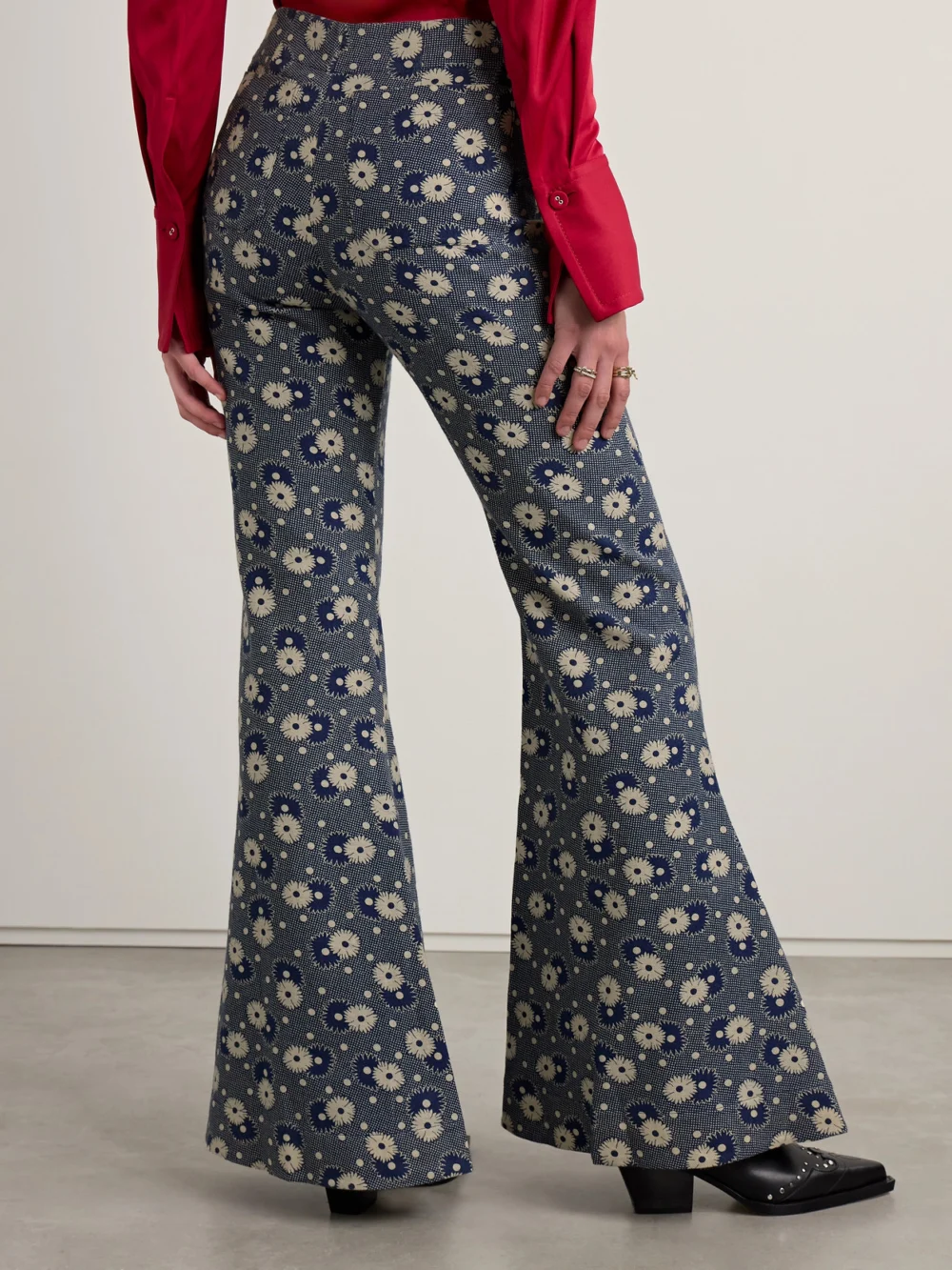 Back view of the Alix Of Bohemia Farah Wool and Cotton-blend Jacquard Flared Pants