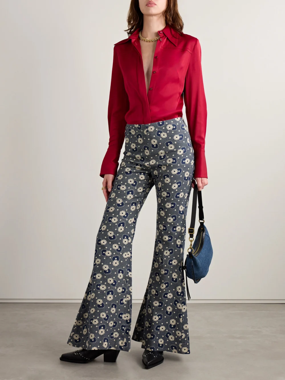 Alix Of Bohemia Farah Wool and Cotton-blend Jacquard Flared Pants, worn by a model
