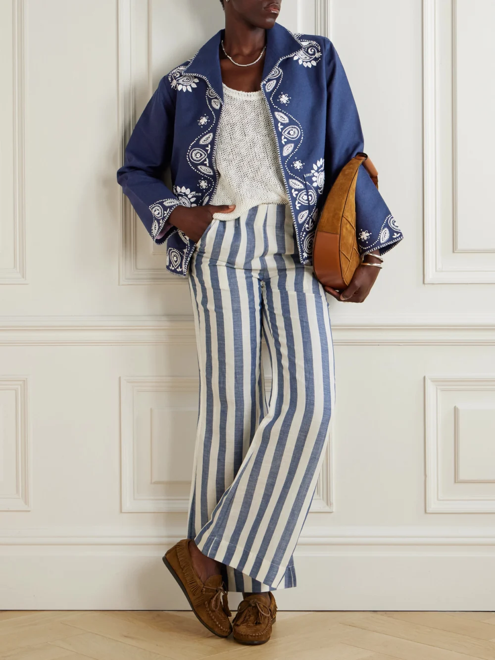 Alix Of Bohemia Francis Harbor Embroidered Silk Jacket, worn by a model