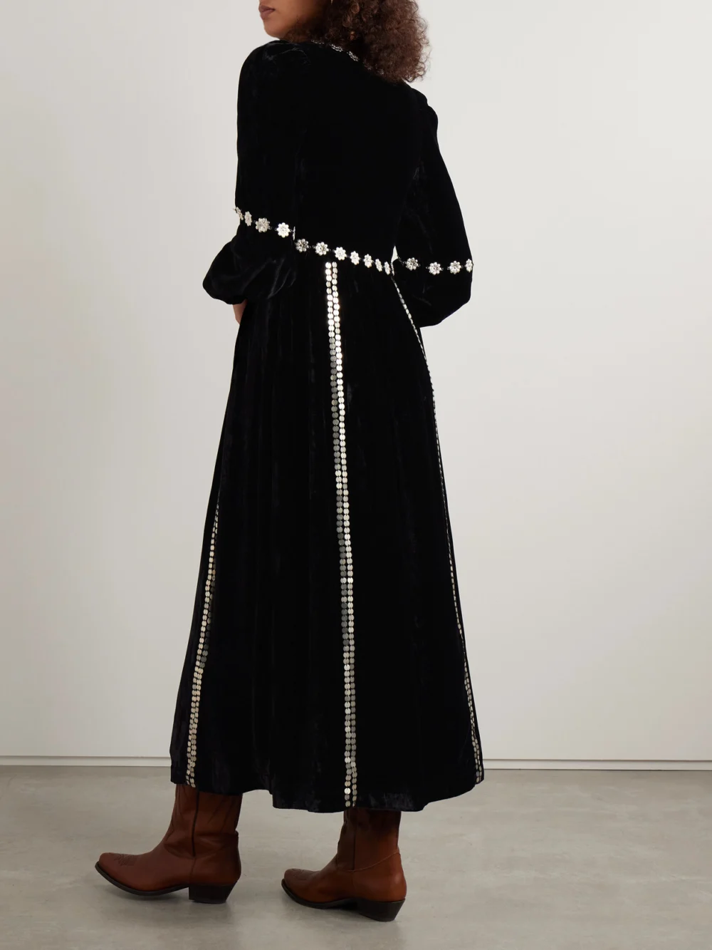 Back view of the Alix Of Bohemia Imogen Sabel Embellished Velvet Midi Dress