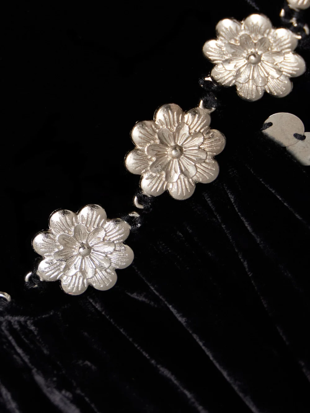 Close-up detail of the Alix Of Bohemia Imogen Sabel Embellished Velvet Midi Dress