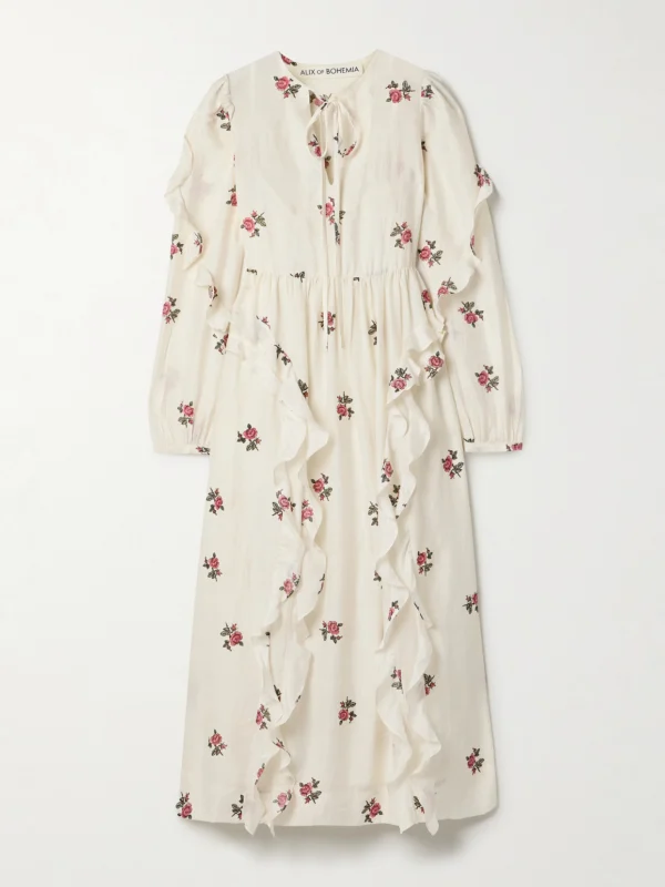 Alix Of Bohemia Lina Ruffled Floral-print Silk-voile Midi Dress