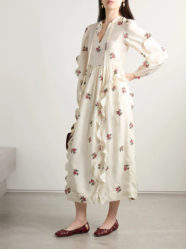 Alix Of Bohemia Lina Ruffled Floral-print Silk-voile Midi Dress