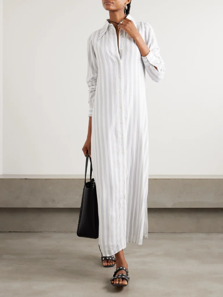 Alix Of Bohemia Lotte Striped Crepe Maxi Shirt Dress