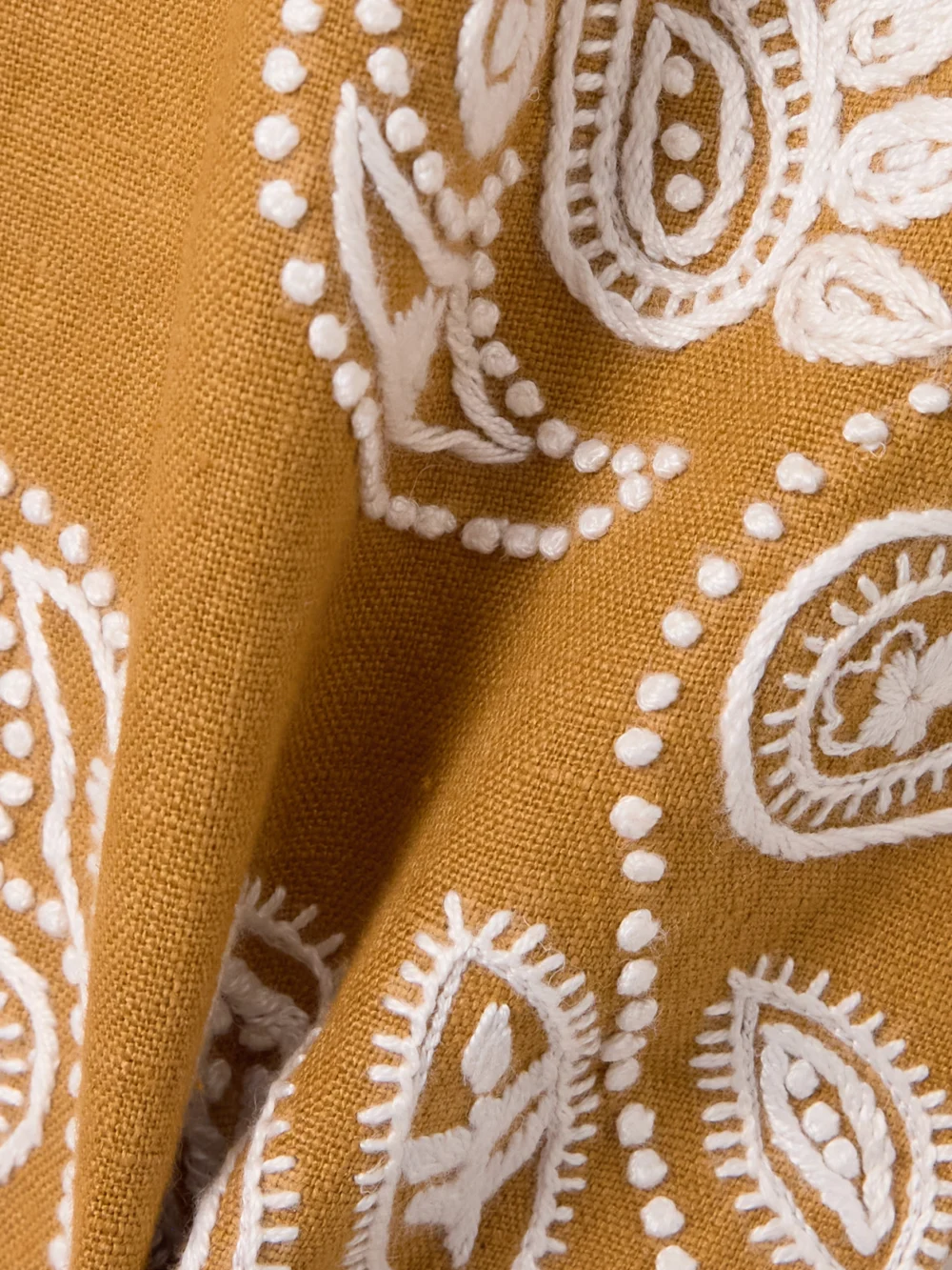 Close-up detail of the Alix Of Bohemia Paige Cropped Embroidered Linen Bootcut Pants