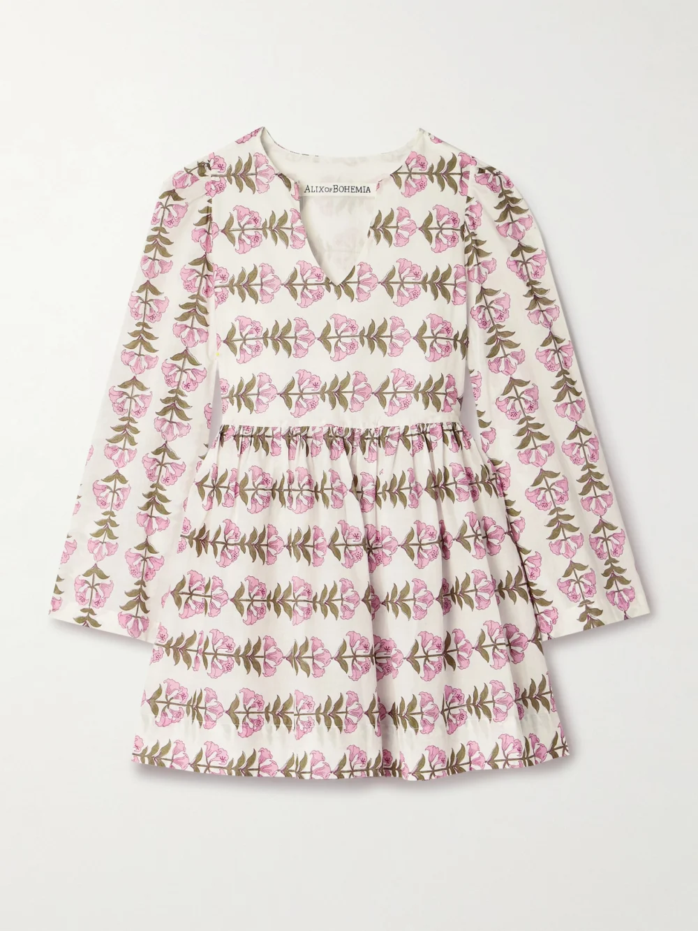 Alix Of Bohemia Silvie Gathered Floral-print Cotton-voile Mini Dress in white