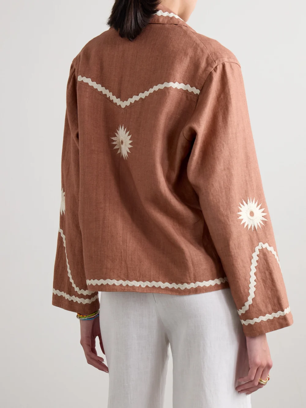 Back view of the Alix Of Bohemia Western Ricrac-trimmed Linen Jacket