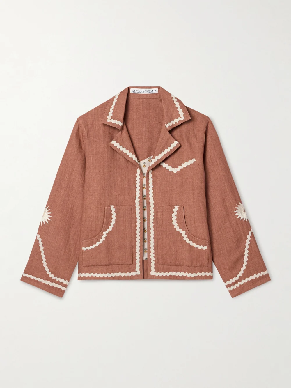 Alix Of Bohemia Western Ricrac-trimmed Linen Jacket in brown