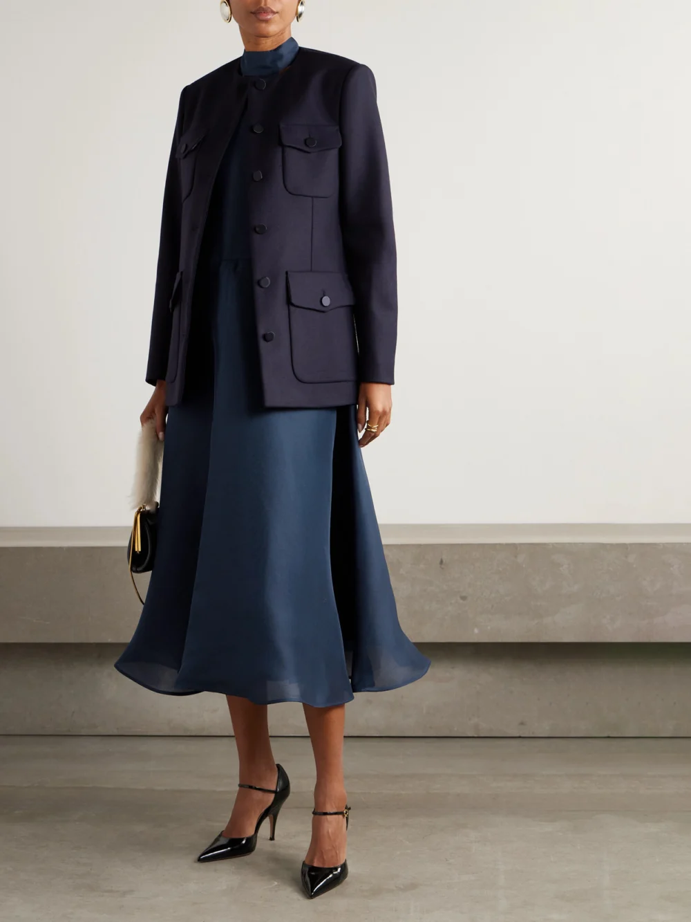 Altuzarra Becca Silk-satin Halterneck Midi Dress, worn by a model