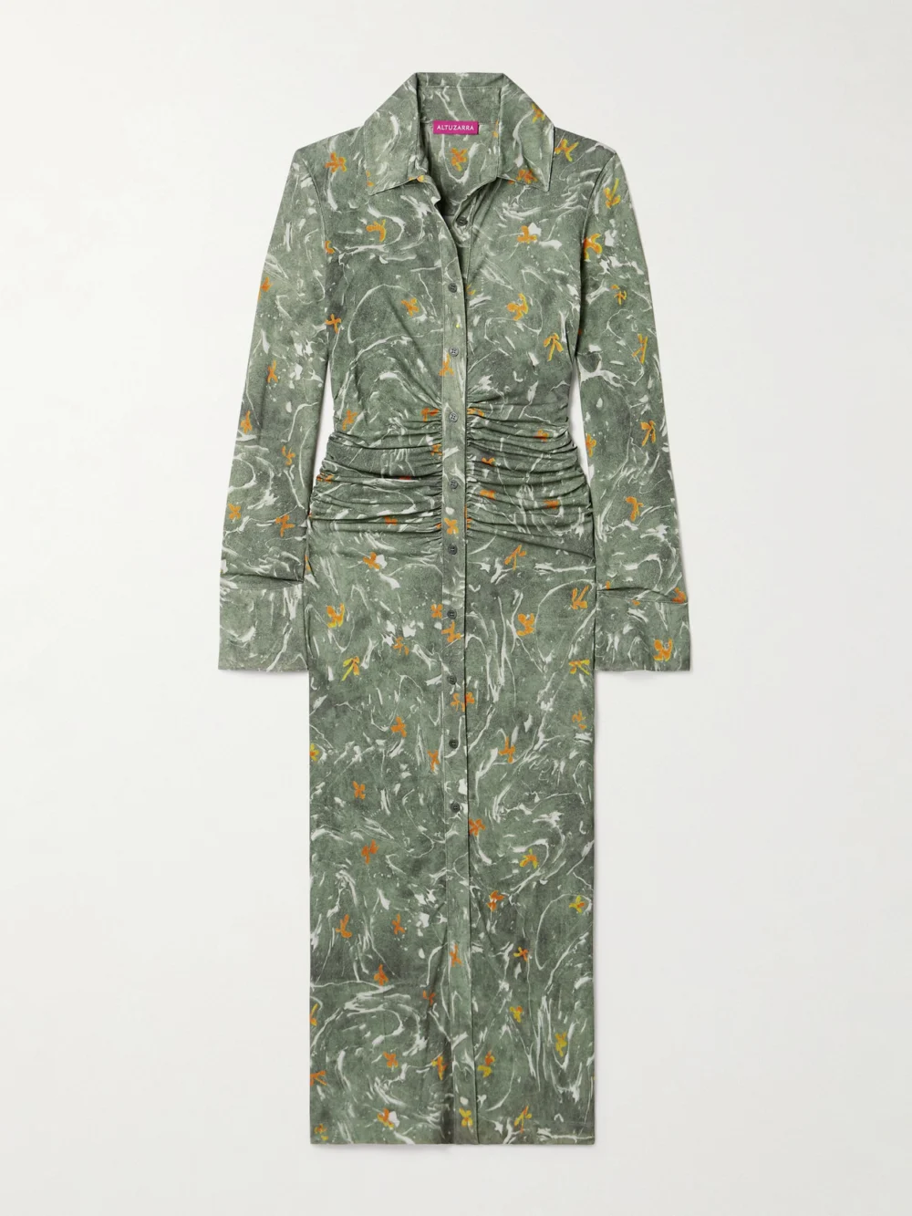 Altuzarra Claudia Ruched Floral-print Crepe-jersey Midi Dress in green