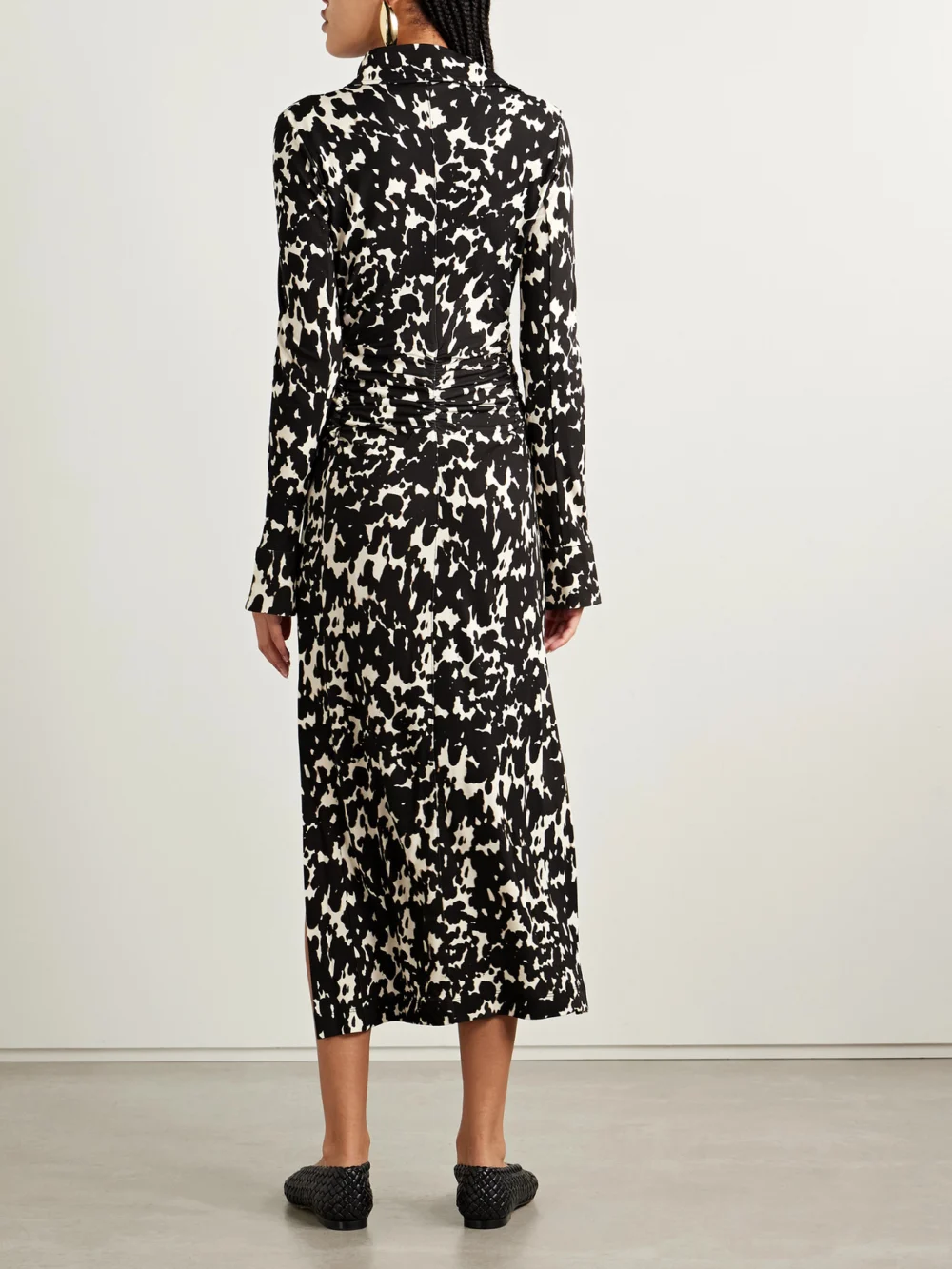 Back view of the Altuzarra Claudia Ruched Printed Crepe-jersey Midi Dress