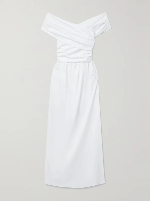 Altuzarra Corfu Off-the-shoulder Gathered Cotton-blend Poplin Maxi Dress