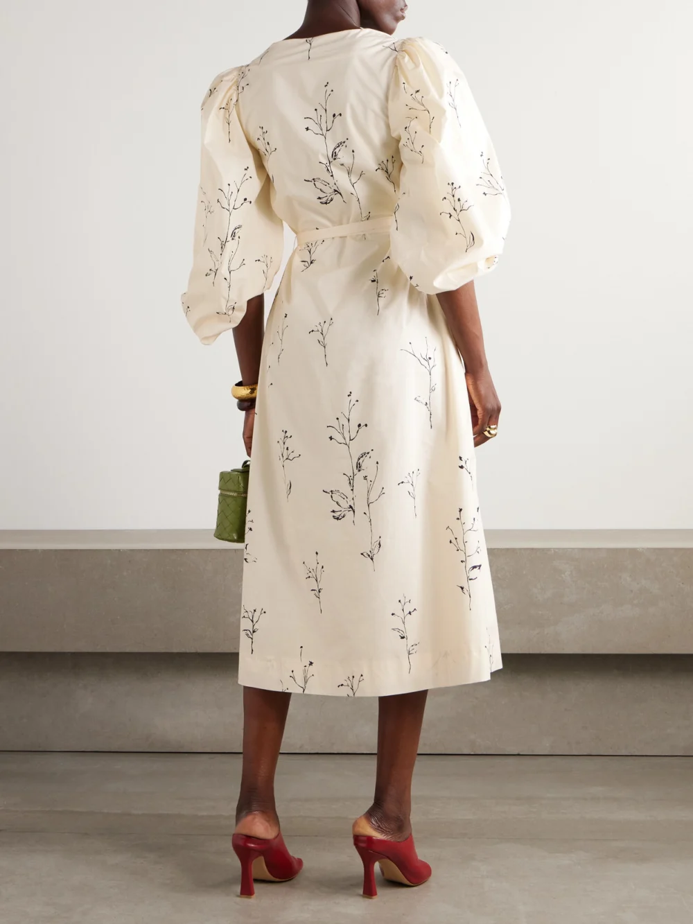 Back view of the Altuzarra Corrie Belted Printed Cotton-poplin Midi Dress