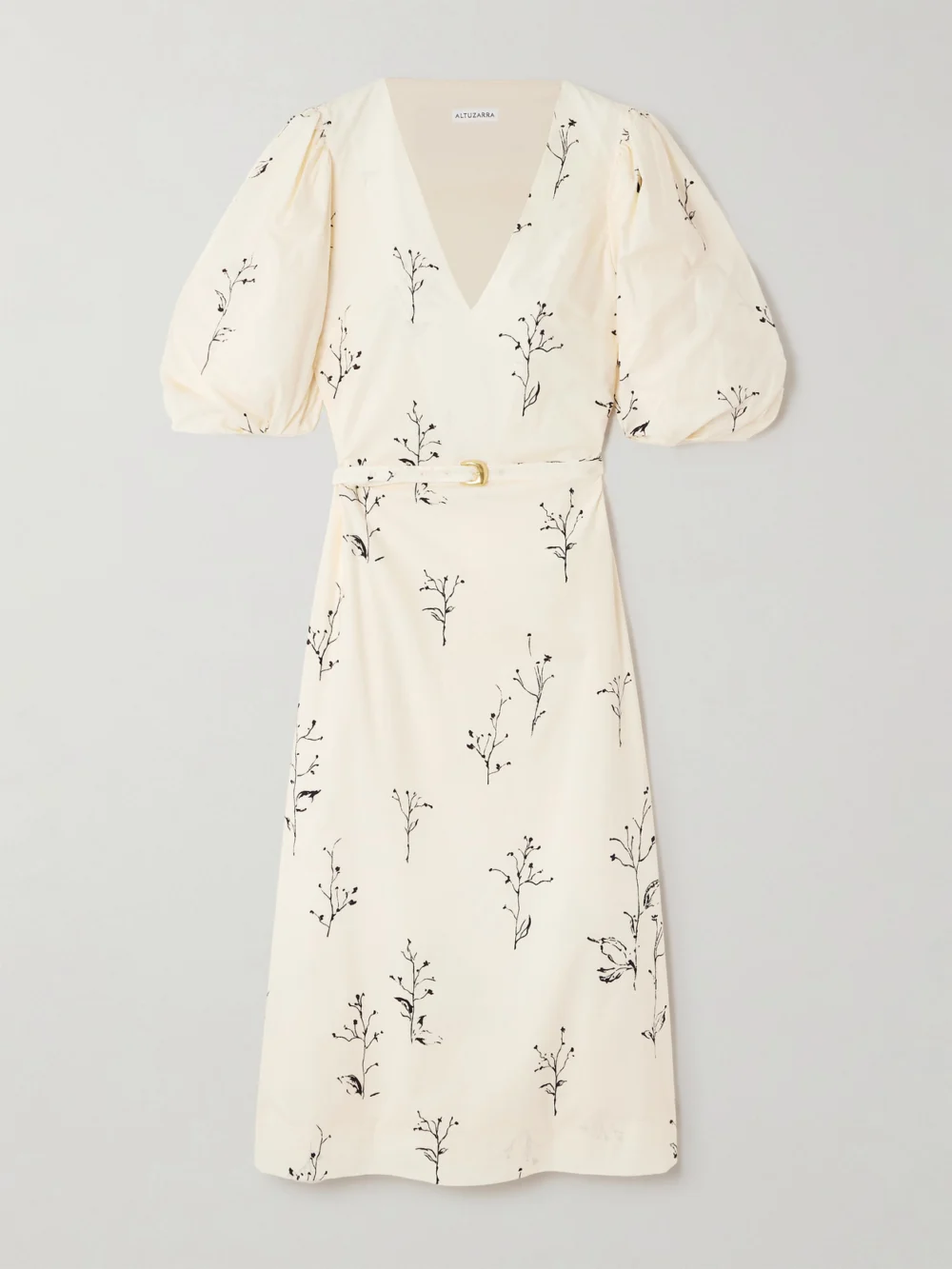 Altuzarra Corrie Belted Printed Cotton-poplin Midi Dress in ivory