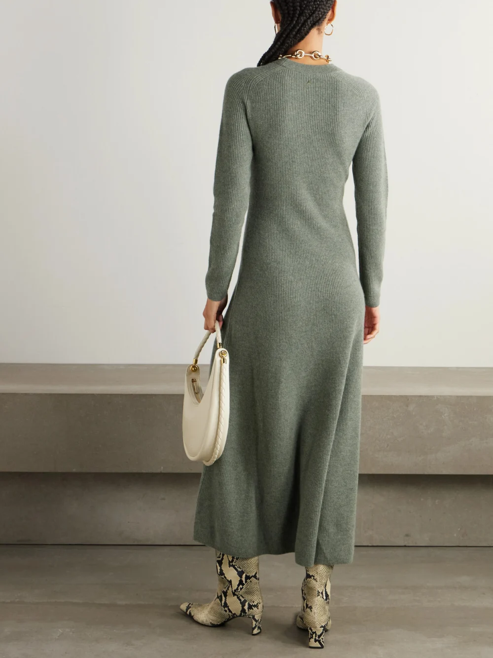 Back view of the Altuzarra Cuddy Ribbed Cashmere Maxi Dress