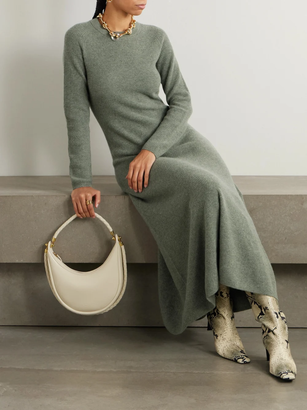 Altuzarra Cuddy Ribbed Cashmere Maxi Dress, worn by a model