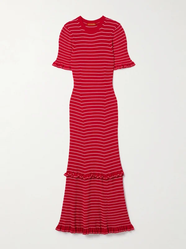 Altuzarra Delpini Ruffled Striped Ribbed-knit Midi Dress