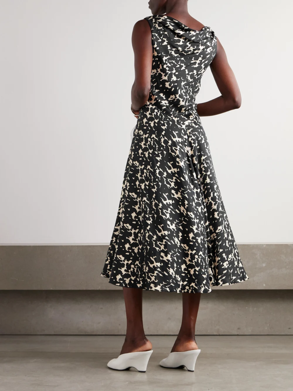 Back view of the Altuzarra Drina Draped Printed Silk-twill Midi Dress