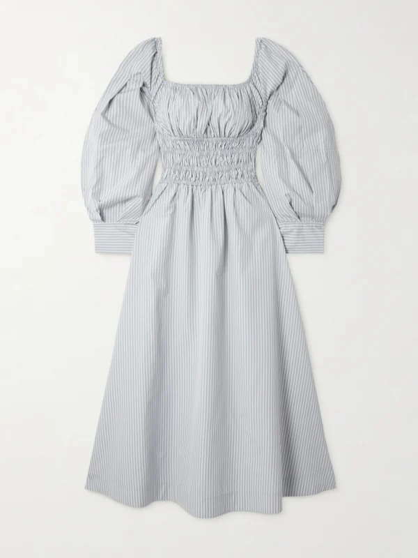 Altuzarra Josie Shirred Striped Cotton-poplin Midi Dress