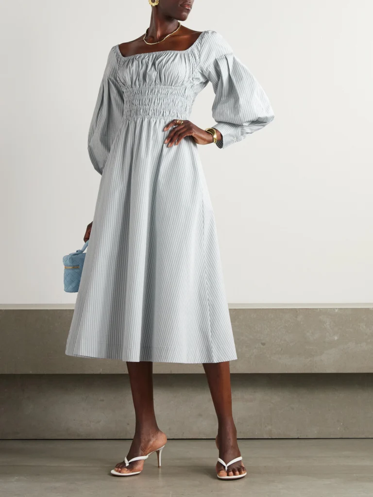 Altuzarra Josie Shirred Striped Cotton-poplin Midi Dress