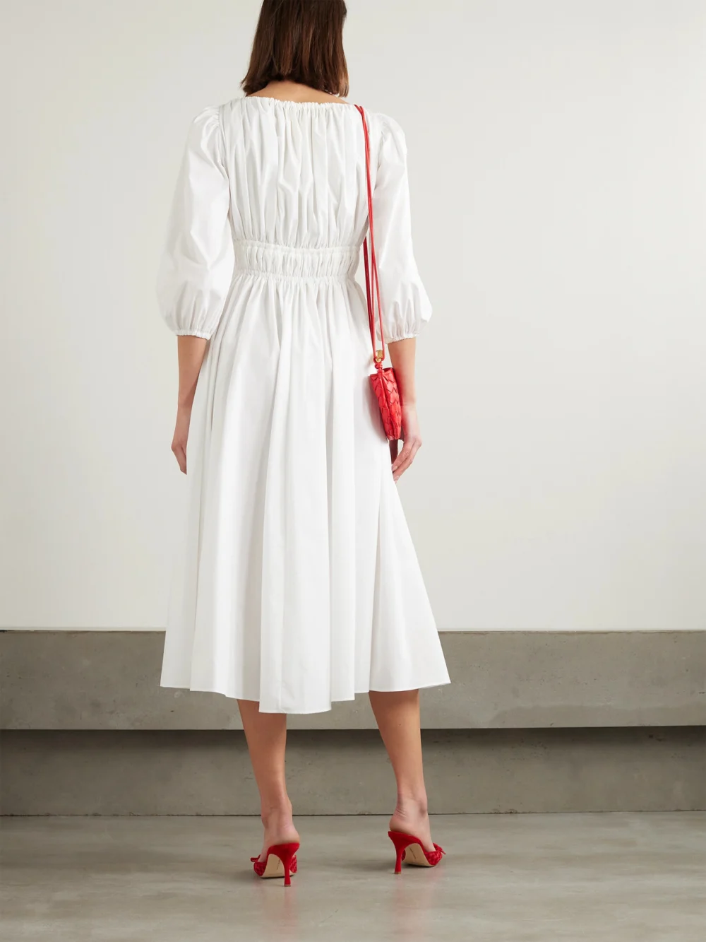 Back view of the Altuzarra Kathleen Pleated Cotton-blend Poplin Midi Dress
