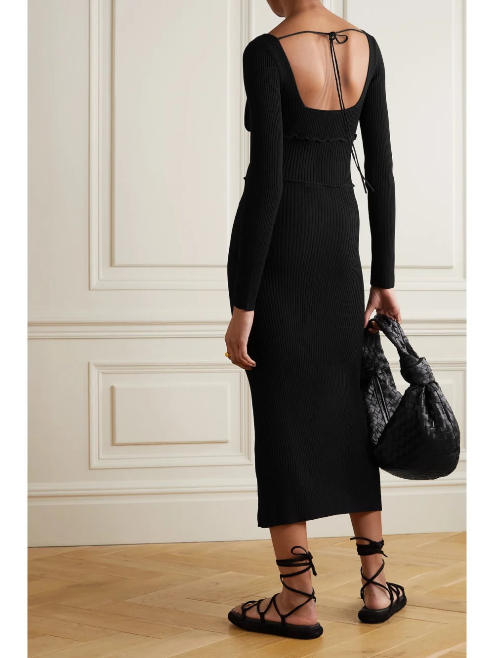 Back view of the Altuzarra Louisa Ribbed-knit Midi Dress