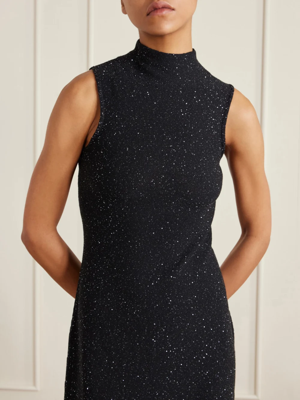 Close-up detail of the Altuzarra Marian Knitted Halterneck Midi Dress