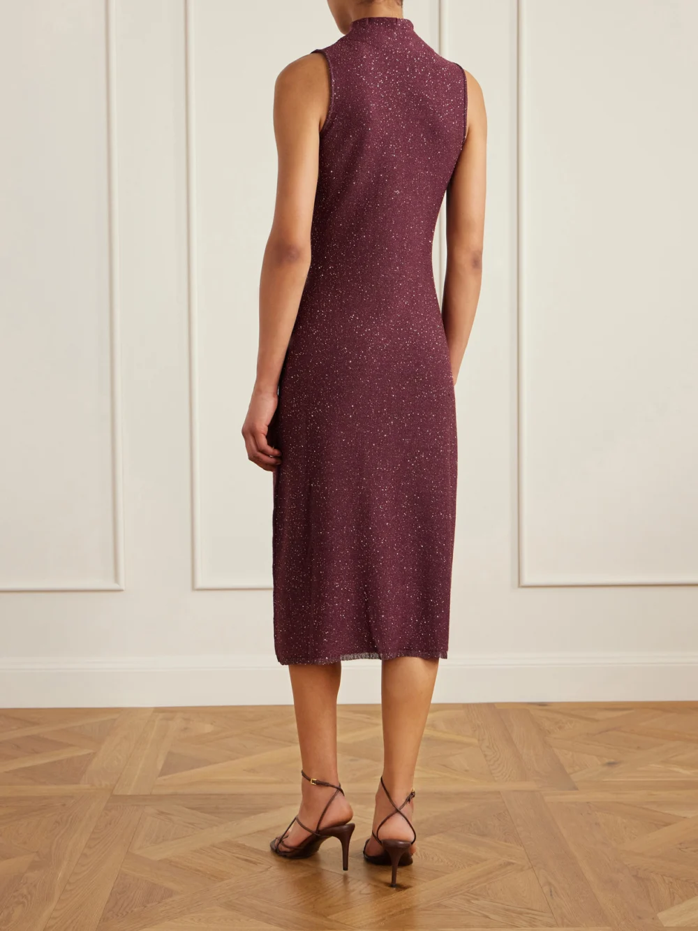 Back view of the Altuzarra Marian Sequined Knitted Halterneck Midi Dress