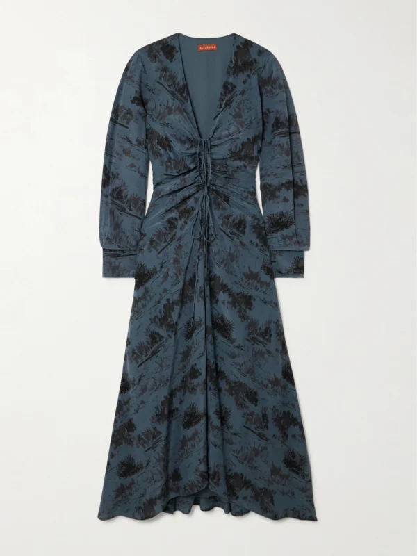 Altuzarra Mila Ruched Printed Silk-crepe Midi Dress