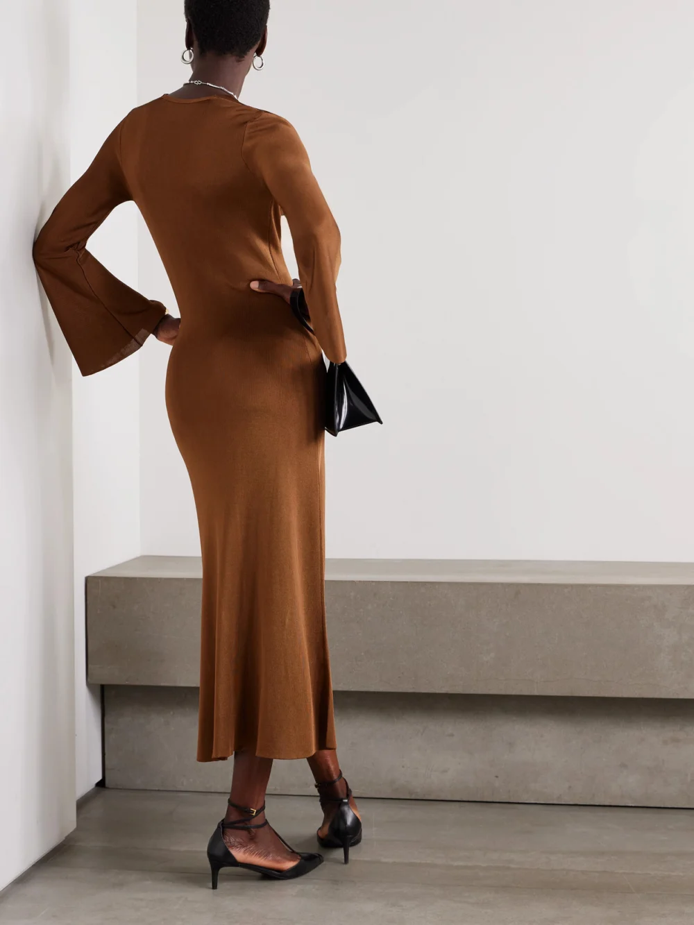 Back view of the Altuzarra Milda Draped Knitted Midi Dress