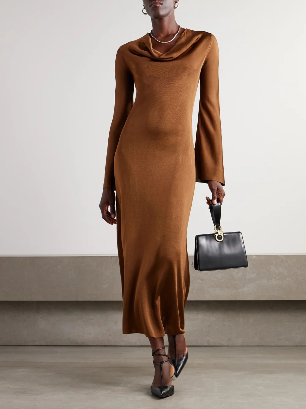 Altuzarra Milda Draped Knitted Midi Dress, worn by a model