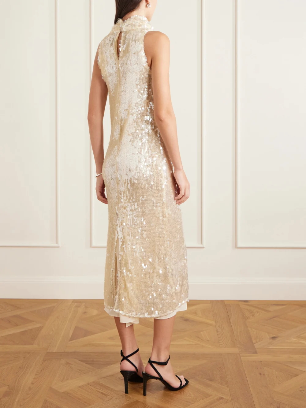 Back view of the Altuzarra Noor Draped Sequined Chiffon Midi Dress