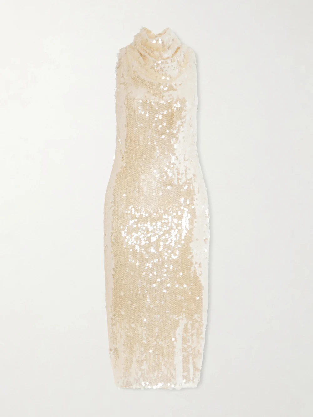 Altuzarra Noor Draped Sequined Chiffon Midi Dress in beige
