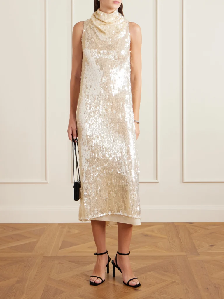 Altuzarra Noor Draped Sequined Chiffon Midi Dress