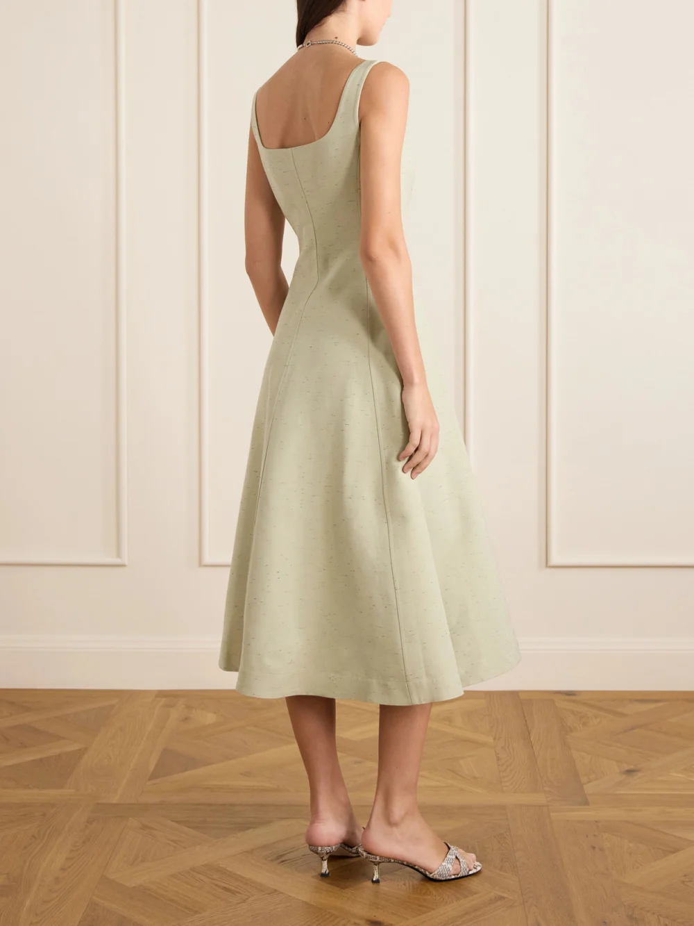 Back view of the Altuzarra Orrie Button-embellished Cotton-blend Midi Dress