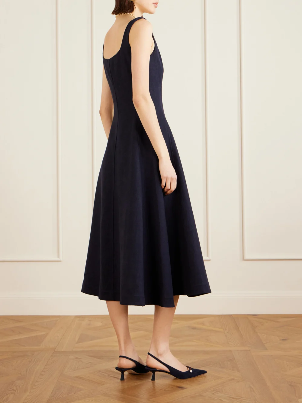 Back view of the Altuzarra Orrie Paneled Cotton-blend Midi Dress